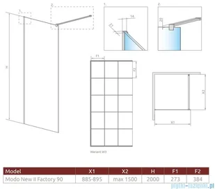 Radaway Modo X Black II Factory kabina Walk-in 90x200 szkło 10mm 389294-54-55 | - Ścianki i drzwi prysznicowe - miniaturka - grafika 2