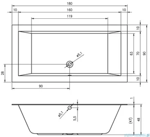 Riho Lugo 180x90cm wanna prostokątna z hydromasażem Pneumatic prawa + nogi + syfon BT03-PNE-P - Wanny z hydromasażem - miniaturka - grafika 2