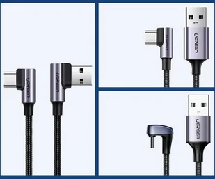 UGREEN kątowy kabel przewód USB - USB Typ C Quick Charge 3.0 QC3.0 3 A 2 m szary (US176 20857) - Kable USB - miniaturka - grafika 6