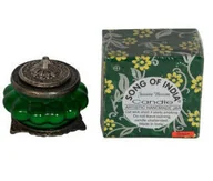 Świece - Song Of India Świeca Ręcznie Robiona w zielonym szkle z orientalnym motywem - KWIAT JAŚMINU - - miniaturka - grafika 1