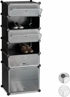 Szafki na buty - Relaxdays regał na buty, z tworzywa sztucznego, system regałowy, 6 półek, regał wtykowy z drzwiami, DIY, wys. x szer. x gł. 10024521_46 - miniaturka - grafika 1