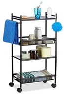 Półki łazienkowe - Relaxdays Roll regał wąskie wykonany z metalu, 4 półkami niszą do biura, regał stojący z rolkami wys. x szer. x gł.: 81 x 26 x 50 cm, czarna 10021747 - miniaturka - grafika 1