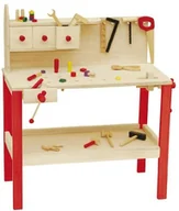 Mały majsterkowicz - roba stół warsztatowy, duży stół do zabawy z drewna, stół warsztatowy z obszernym zestawem narzędzi, duży blat roboczy, półka, 3 szuflady - miniaturka - grafika 1