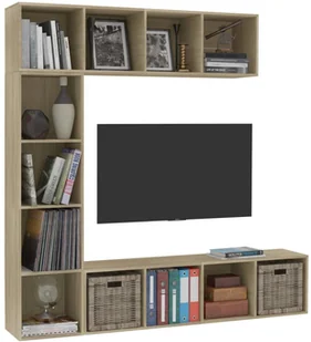 vidaXL 3-cz. regał na książki/ półka pod TV, dąb sonoma, 180x30x180 cm - Meblościanki - miniaturka - grafika 3