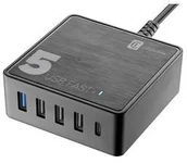 Ładowarki do telefonów - Ładowarka sieciowa CellularLine Multipower 5 Fast+ 4xUSB 1xUSB-C 60W ACHUSB5QCPD60WK) Czarna - miniaturka - grafika 1