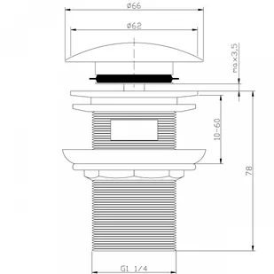 Sea-Horse Korek umywalkowy click-clack metal/chrom bez przelewu XM-KK-W002-B-BP - Korki do umywalek - miniaturka - grafika 2