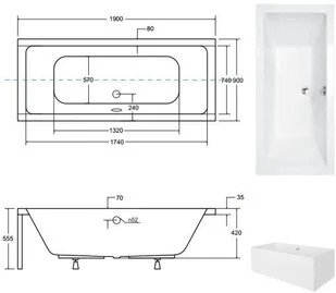 Besco 190x90 Quadro + Syfon #WAQ-190-PK - Wanny - miniaturka - grafika 6