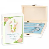 Sztućce dla dzieci - Murrano Zestaw Sztućców Dla Dzieci W Drewnianym Etui Nadruk Chrzciny SZT-ANIMALS_DRW-UV-008 - miniaturka - grafika 1