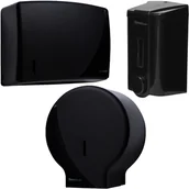 Dozowniki papieru i mydła dla firm - Faneco Zestaw pojemnik na papier podajnik ręczników i dozownik mydła w płynie DARK plastik czarny S1000PGB-P300POB-J18POB - miniaturka - grafika 1