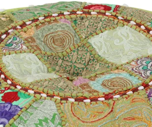 vidaXL Okrągły puf patchworkowy, ręcznie robiony, 40x20 cm, zielony - Pufy i podnóżki - miniaturka - grafika 2