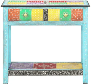 vidaXL Ręcznie malowana konsola, 80x35x75 cm, lite drewno mango - Stoły - miniaturka - grafika 13