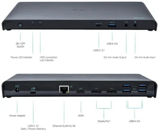 i-tec USB-C/USB 3.0 4K Uniwersalna Stacja Dokująca - DP/HDMI (USB-C)/LAN/USB 3.0/USB-C data/Audio/Mic PD CATRIPLE4KDOCKPD - Adaptery i przejściówki - miniaturka - grafika 3