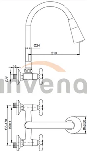Invena Bateria zlewozmywakowa ścienna Roma szara BC-24-E5S-L BC-24-E5S-L - Baterie kuchenne - miniaturka - grafika 3