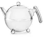 Dzbanki i imbryki - Bredemeijer Duet Bella okrągły, dwuściankowy dzbanek do herbaty z błyszczącej stali nierdzewnej, czarne okucia, pojemność 0,75 l 1303CH - miniaturka - grafika 1