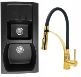 Granitan Zlew Granitowy Bateria Kuchnia Złota - Zlewozmywaki z baterią - miniaturka - grafika 5