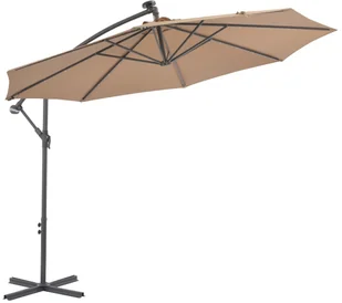 vidaXL Parasol wiszący z LED i stalowym słupkiem, 300 cm, taupe - Parasole ogrodowe - miniaturka - grafika 3