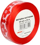 Pasmanteria - BREWIS Wstążka satynowa 25mmx22m renifer biało/czerwona Brewis - miniaturka - grafika 1