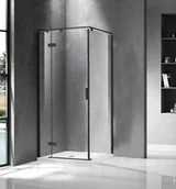 Kabiny prysznicowe - BRAVAT Kabina prysznicowa kwadratowa 1-skrzydłowa 90x90x200 SNB 90/90 L czarny mat szkło transparentne lewa z powłoką Nano Glass - miniaturka - grafika 1