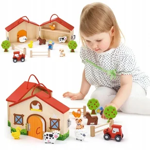 Viga Toys Dwupiętrowa Farma Drewniana Viga Toys Zagroda Zwierzęta Figurki 13 Elementów 51618 - Figurki dla dzieci - miniaturka - grafika 6