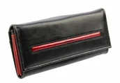Portfele - PolskaGalanteria.pl Portfel Damski PolskaGalanteria Z Wstawką Długi Max z Klamrą Skóra Naturalna CZARNY Z CZERWONYM KP D18-WST - miniaturka - grafika 1