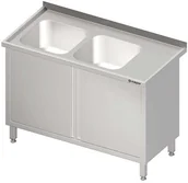 Stoły gastronomiczne - Stalgast Stół ze zlewem dwukomorowym (L) drzwi skrzydłowe 1200x700x850 mm 980887 - miniaturka - grafika 1