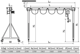 Vidaxl 339 33974597 bramowa skręcana miproCrane DELTA 300 z wciągnikiem łańcuchowym elektrycznym z zintegrowany z wózkiem pchanym udźwig 480 kg wysięg 3000 mm wysokość podnoszenia 74597-uniw - Wciągarki - miniaturka - grafika 2