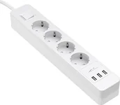 Listwy zasilające - KabelDirekt Listwa zasilająca  KabelDirekt 4-drożna listwa zasilająca wielogniazdowa i Listwa z certyfikatem TV z ochroną przeciwprzepięciową i 3-drożną ładowarką USB max.4000W 250V 16A biała Da 982 - miniaturka - grafika 1