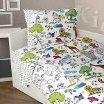 Pościel dla dzieci - Greno Pościel bawełniana do kolorowania, 140x200 cm, Zwierzaki - miniaturka - grafika 1