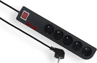 Listwy zasilające - Elgotech Listwa zasilająca Przedłużacz przeciwprzepięciowy 5 gniazd z/u czarny 5m PSF2-505-2 - miniaturka - grafika 1