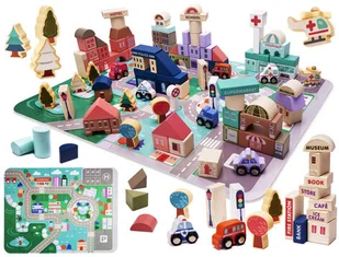 Ikonka Klocki drewniane edukacyjne miasto puzzle 135el KX6196 - Klocki - miniaturka - grafika 2