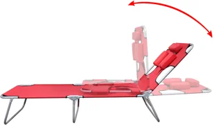 vidaXL vidaXL Składany leżak z zagłówkiem i regulowanym oparciem czerwony - Leżaki ogrodowe - miniaturka - grafika 4