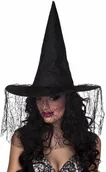 Dodatki do strojów karnawałowych - Boland Kapelusz czarownicy czarny z woalką na Halloween - 1 szt. B97002 - miniaturka - grafika 1