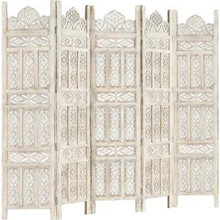 vidaXL vidaXL Parawan 5-panelowy, rzeźbiony, biały, 200x165 cm, drewno mango - Parawany - miniaturka - grafika 8
