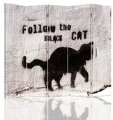 Parawany - Feeby Parawan pokojowy pięcioczęściowy dwustronny na płótnie Canvas Folow the black cat 180x180 - miniaturka - grafika 1