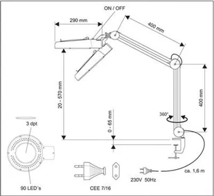 MAUL Lampka LED z lupą na biurko MAULviso, 6W, mocowana zaciskiem, biała M8263402 - Lampy stojące - miniaturka - grafika 3