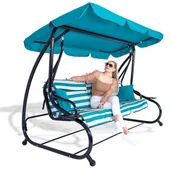 Huśtawki - Springos Huśtawka ogrodowa leżanka ogrodowa z daszkiem niebieska 4-osobowa 50x186 cm GS0021 - miniaturka - grafika 1