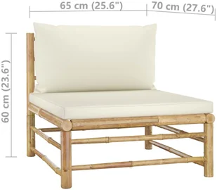 VidaXL Ogrodowa sofa środkowa, śmietankowe poduszki, bambus 313146 - Sofy ogrodowe - miniaturka - grafika 7