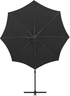 vidaXL Wiszący parasol z lampkami LED i słupkiem, czarny, 300 cm 312340 - Parasole ogrodowe - miniaturka - grafika 7