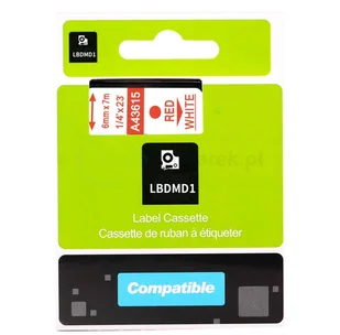 Dymo strefadrukarek.pl Taśma D1 43615 6mm x 7m biała czerwony nadruk - zamiennik | OSZCZĘDZAJ DO 80% - ZADZWOŃ! 730811399 PROMOCJA! D1-43615 - Etykiety do drukarek - miniaturka - grafika 2