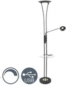 Lampy stojące - QAZQA Lampa podłogowa czarna ramię do czytania LED USB - Sevilla - miniaturka - grafika 1