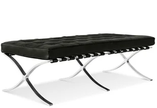 KING HOME Ławka BARCELON czarna skóra naturalna stal polerowana (T03.LONG.STOOL) - Ławki do przedpokoju - miniaturka - grafika 2