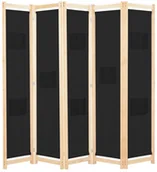 Parawany - vidaXL Parawan 5-panelowy, czarny, 200 x 170 x 4 cm, tkanina vidaXL - miniaturka - grafika 1