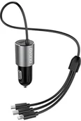 Ładowarki samochodowe - Dudao Dudao 3w1 ładowarka samochodowa USB 3,4 A wbudowany kabel Lightning / USB Typ C / micro USB czarny (R5ProN black) R5ProN black - miniaturka - grafika 1
