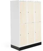 Meble do szkół i przedszkoli - AJ Produkty Szafka do szatni ROZ, 3 moduły, 6 drzwi, 1740x1200x550 mm, brzoza, z podstawą - miniaturka - grafika 1