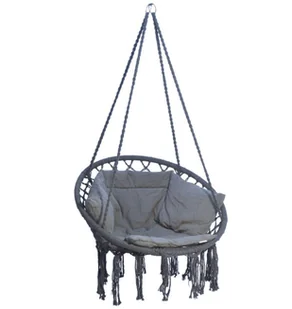 SASKA GARDEN Hamak ażurowy fotel wiszący 80x60cm luxe z poduszką szary 1026954 - Fotele ogrodowe wiszące - miniaturka - grafika 4