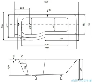 PMD Piramida Besco Inspiro 150x70 WAI-150-PLE - Wanny - miniaturka - grafika 3