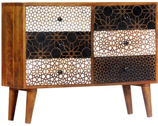 vidaXL Szafka z nadrukiem, 90 x 30 x 70 cm, lite drewno mango vidaXL - Szafki do salonu - miniaturka - grafika 2