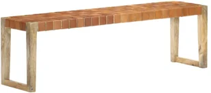 VidaXL Ławka, 150 cm, brąz, skóra naturalna i lite drewno mango 321834 VidaXL - Ławki do przedpokoju - miniaturka - grafika 9