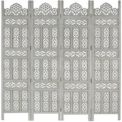 Parawany - vidaXL vidaXL Parawan 4-panelowy, rzeźbiony, szary, 160x165 cm, drewno mango - miniaturka - grafika 1