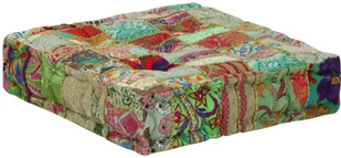 vidaXL Kwadratowy puf patchworkowy, bawełna, 50x50x12 cm, zielony - Pufy i podnóżki - miniaturka - grafika 6